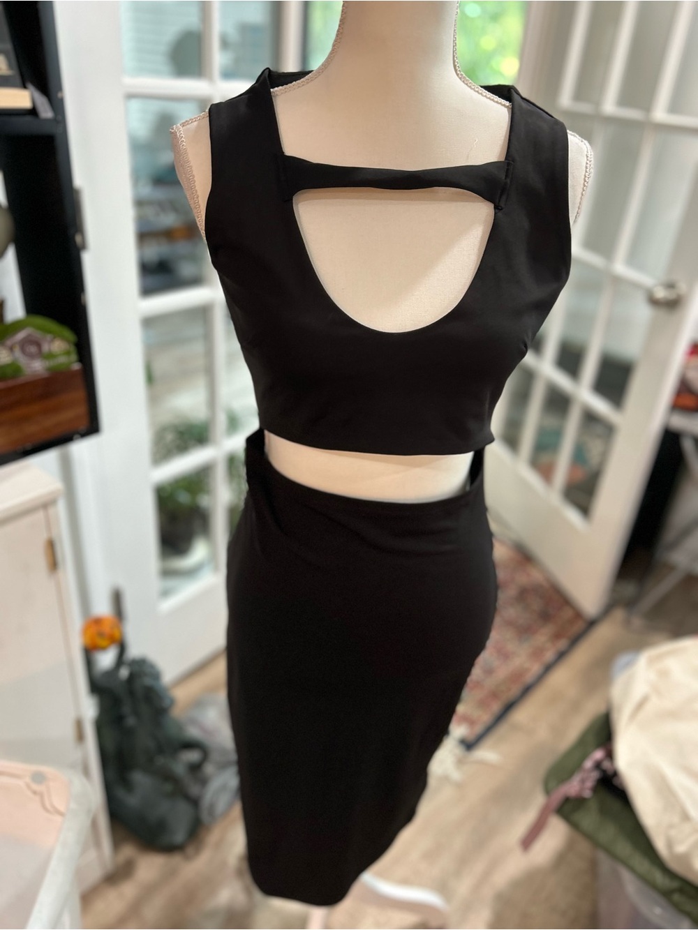 Grace Black Cutout Crop Top & Midi Skirt Set